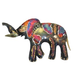 Elephant Multicolor Recycled Metal Wall Hanging 27cm Wide Ethically Traded and Handmade from Copper and Pewter for Tumia in Mexico