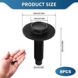 8PCS M6-1.0 X 25MM Hex Head Body Bolts Bumper Fender Splash Shield Under Cover Hood m6 Bolt Hex Bolts 6mm Diameter 10mm Bolt 20mm Washer for Toyota Subaru Dodge & More