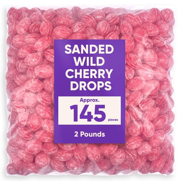 Claeys Sanded Wild Cherry Drops Hard Candy - 2 Pounds of Claeys old fashioned hard candy - Bulk Sanded Wild Cherry Halloween Candy