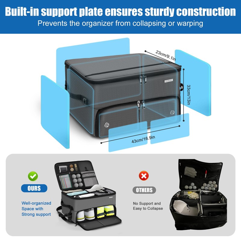 Golf Trunk Organizer for Car SUV, 2-Layer Golf Accessories Storage