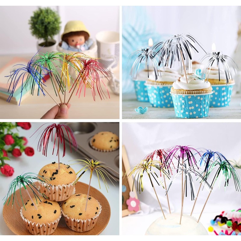 200Pcs Firework Cocktail Picks, BetterJonny Creative Foil Frills Firework Picks