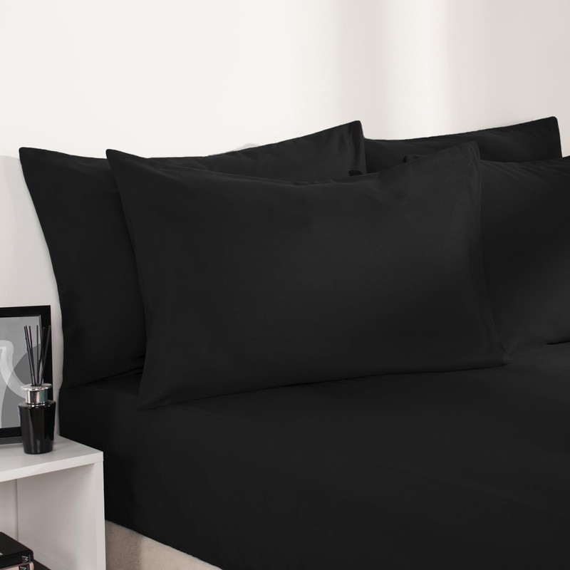 Brentfords Black Pillow Cases 2 Pack, Housewife Pillowcases Bed Pillow