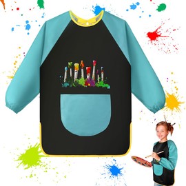 OSDUE Kids Paint Apron, Kids Art Smock Toddler Smocks, Long Sleeve Toddler Play Aprons with Pockets, Waterproof Painting Smock for Cooking, Eating, Arts & Crafts Paint Apron for Children Age 7-12