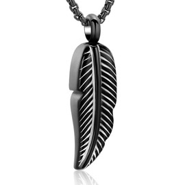 Oinsi Stainless Steel Feather Urn Necklace Hold Cremation Ashes Keepsake Memorial Jewelry +Box+Fill Kits, Metal