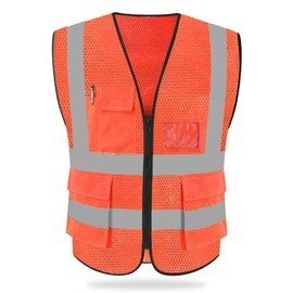 HYCOPROT Reflective Safety Vest, High Visibility Mesh Breathable Workwear with Pockets and Zipper, Meets ANSI/ISEA Standards