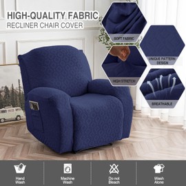 Gennia Waterproof Recliner Chair Cover,Stretch Reclining Sofa Covers with Pockets,Washable Lazy Boy Recliner Slipcovers,Leakproof Couch Protector for Kids, Pets, Dog and Cat (1 Seat, Navy Blue)