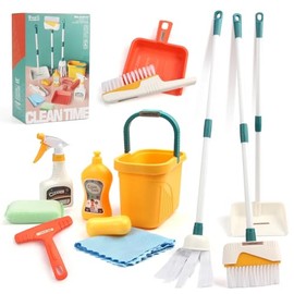 Risom Juego de Limpieza para Niños, Set de Limpieza para Niñas Desmontables, Juego de simulación Incluye Escoba Recogedor y Cepillo 12 Piezas, Regalo 
