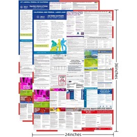 2026 California State and Federal Labor Laws Poster - OSHA Compliant UV Waterproof Laminated 24" x 36" English Version - All in One Compliance Posting