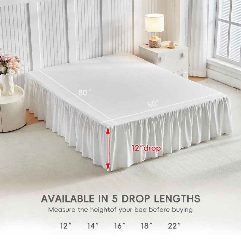 Uozzi Bedding Bed Skirt Queen Size Three Fabric Sides Elastic