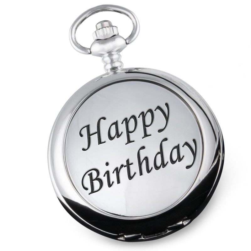 Engraved 80th Birthday Pewter Happy Birthday Feature Pocket Watch and