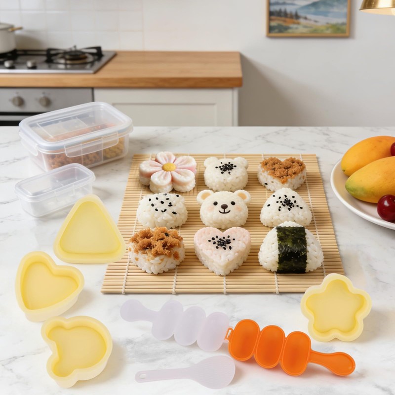 7pcs Rice Ball Mold Kit, Musubi Maker Set Shake Rice