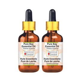 Greenwood Essential Pure Bay Essential Oil (Pimenta racemosa) with Glass Dropper Steam Distilled 100ml X 2 (6.76 oz)