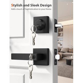 Tinewa 3 Pack Square Keyed Alike Front/Exterior Door Levers with Single Cylinder Deadbolt, Flat Black Entry Door Knob Lock Set with Deadbolt Combination Sets, for Entrance/Front and Office Doors