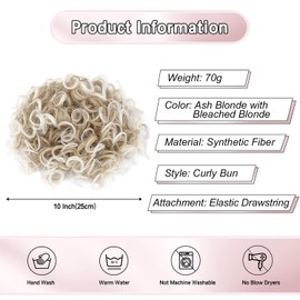 Lommel Messy Bun Hair Piece for Women 70g Elastic Drawstring Loose Wave Curly Hair Buns Hair Piece Synthetic Hair Bun Hair Extensions for Women Daily Use(Ash Blonde with Bleach Blonde)