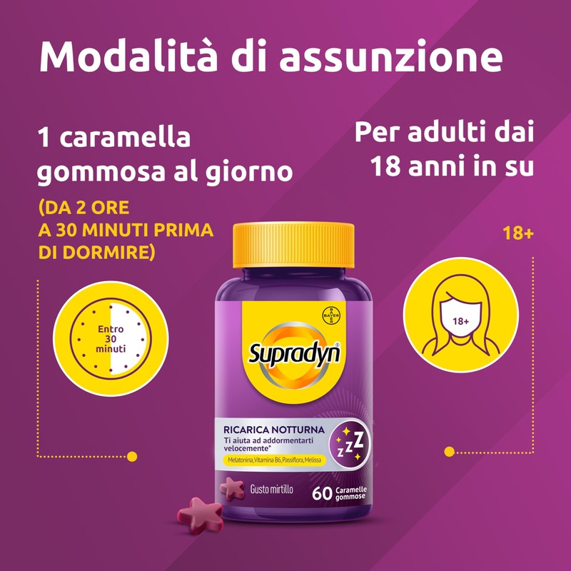 Supradyn Ricarica Notturna, Melatonina Per Dormire, con Vitamina B6, Passiflora