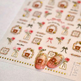 Flower Nail Art Stickers Spring 5D Embossed Nail Decals Stickers Gold Floral Rose Bow Bear Design 1PCS DIY Self Adhesive Nail Art Supplies for Women Summer Manicure Decoration Accessories