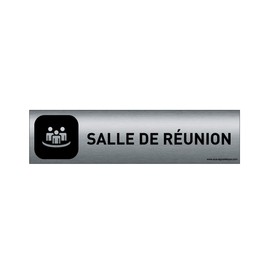 AUA SIGNALETIQUE - Plaque Aluminium brossé imprimé AluSign DARK - 200x50 mm - Double Face adhésif au dos (Salle de réunion)