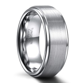 SHINYSO 8mm Tungsten Carbide Rings for Men Step Edge Brushed Finish Wedding Band Size11