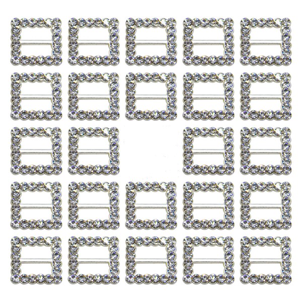 AUEAR, 50 Pack Fashion Square Rhinestone Buckle 15mm Silver Crystal Buckle for DIY Craft Wedding Invitation Letter
