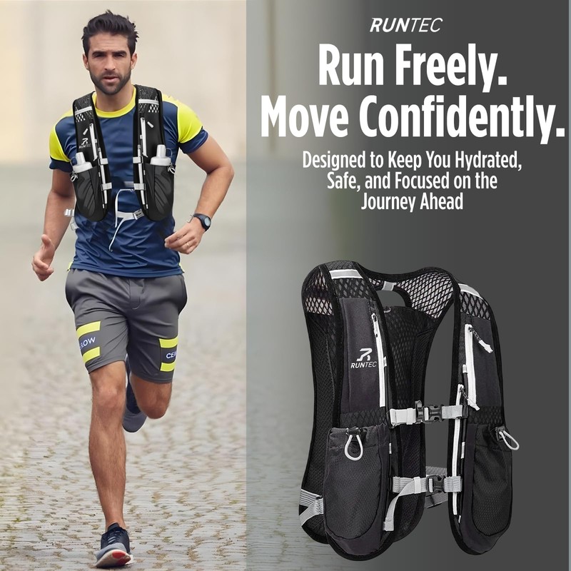 RUNTEC® Black Lightweight Running Vest Hydration Backpack | 2X Water