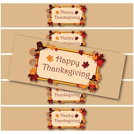 24 Thanksgiving Labels for Bottled Water, 100% Waterproof and Easy to Apply (Happy Thanksgiving: Hat)