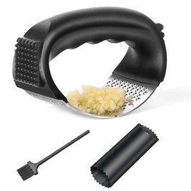 Oeraidim Stainless Steel Garlic Press Garlic Crusher and，New Innovative Garlic Chopper with Peeler and Brush for Smash Garlic