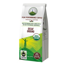 Peak Performance High Altitude Organic Decaf Coffee. Fair Trade, Low Acid, Non GMO, and Beans Full Of Antioxidants. Medium Roast Smooth Tasting USDA Certified Organic Decaffeinated Ground Coffee Bag