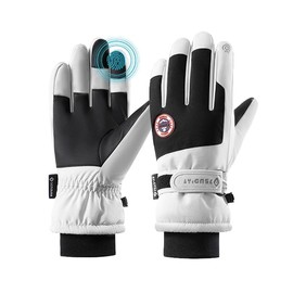 AIONSIC Guantes de esquí para Mujer, Guantes de Nieve Impermeables con visualización táctil, Guantes de Snowboard para Hombre y Mujer, Guantes de Nieve cálidos para Clima frío (Blanco)