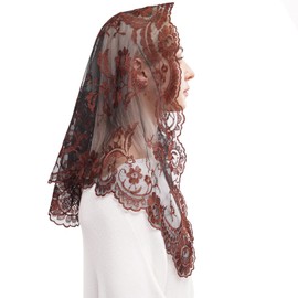 Ammmscaf Triangular Church Veil for Women Spanish Style Mantilla Veils Catholic Latin Mass Lace Head Covering Chapel Veils