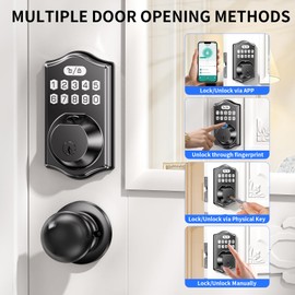 Smart Front Door Lock Set with 2 Levers: Keyless Entry with Fingerprint Keypad and App Control Featuring Auto-Lock Deadbolt for Easy DIY Installation