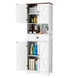 VVFLU Farmhouse Tall Bathroom Storage Cabinet, 67" Linen Cabinet, Freestanding Bathroom Cabinet, Pantry Cabinet, 1 Drawer, 4 Doors, 2 Adjustable Shelves, for Bathroom, Kitchen, Living Room