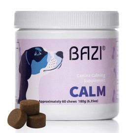 BAZI Calm Dog Chews – Natural Stress Relief for Hyperactive Dogs with Lemon Balm, Taurine & Theanine – Calming Support for Anxiety, Fireworks, Thunderstorms, Travel & Training – 60 Soft Chews