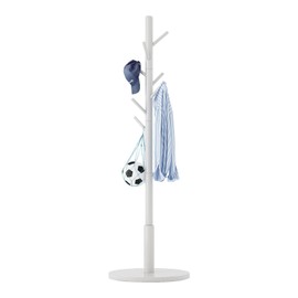 Aibiju Standing Coat Rack White Coat Stand with 8 Hooks and 3 Height Options, Wood Kids Coat Tree with Sturdy Round Base, Small Hall Tree White YD-1009