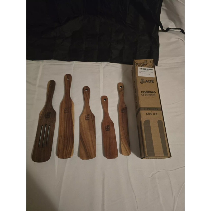 ADE 5PCS Wooden Spurtles Set, Non-Stick Natural teak Wood Spatulas