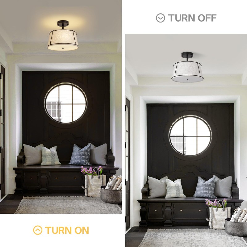 13'' Semi Flush Mount Ceiling Light Fixture,3-Light Black Light Fixtures