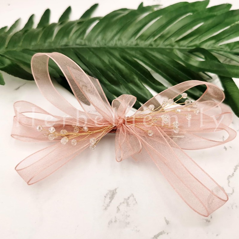 Herbeluemily Hair Clip, Ribbon, Beaded, Chiffon, Sheer, Formal, Pink
