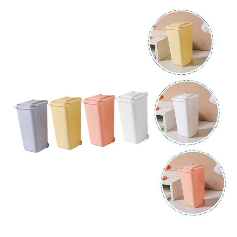 LABRIMP 4pcs Mini Desktop Trash Bins Lid Creative Office Waste