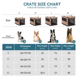 PETSFIT Soft Sided Dog Crate, Collapsible Dog Crate-Lightweight, Easy Setup, Sturdy Portable Dog Crate, Adjustable Framework with 3 Mesh Door, Soft Dog Kennel Indoor, Khaki 40inch