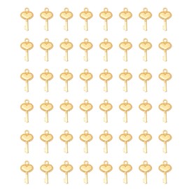 Ruwado 50 Pcs Key Charms with Heart Shape Metal 1.8 x 1 cm Small Vintage Chic Pendants for Jewelry Making Kits Necklace Bracelets Keychain Earing Christmas Trees Decoration (Gold)