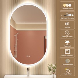 STARLEAD 32"x20" LED-Bathroom-Mirror-with-Lights, Wall-Mounted with Anti-Fog, 3 Color Temperature, Dimmable Brightness, Waterproof, Tempered Glass, Frontlit & Backlit, Oval