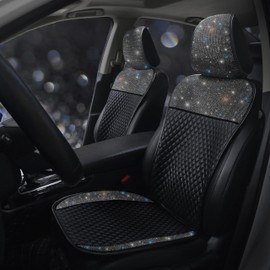 Pirador Luxury PU Leather Front Car Seat Cover Protector with Bling Rhinestones,Crystal Diamond Auto Seat Covers Universal Protector Cushions for Women Universal Fit 95% of Cars Black 2 Seats