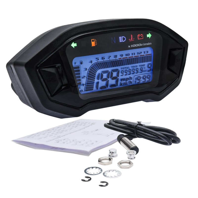 Geloo Motorcycle Speedometer Tachometer, 13000 RPM Universal Motorcycle Gauge LED