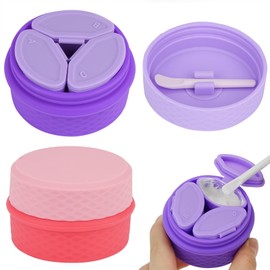 Adorila - Paquete de 2 recipientes de maquillaje de silicona, a prueba de fugas, para cremas con tapa, accesorios esenciales de viaje para artículos de cambiador (rosa, púrpura)