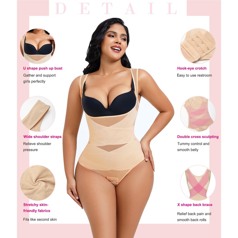 Nebility Thong Shapewear Bodysuit for Women Tummy Control Body Shaper