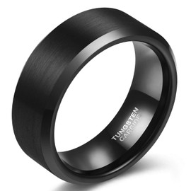 SHINYSO 8mm Tungsten Rings for Men Beveled Edges Brushed Wedding Bands Black/Black Size 9