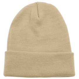 Top Level Beanie Men Women - Unisex Cuffed Plain Skull Knit Hat Cap, Khaki, One Size