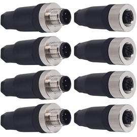 Xiatiaosann 4-Pin M12 Socket Panel Aviation Wire Connector, 12 mm Male and Female Industrial Panel Back Mount Connector with Outdoor Waterproof IP67 (Pack of 8)