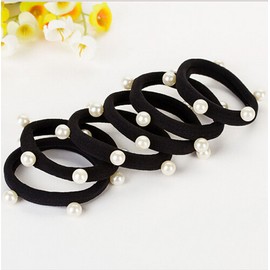 Suoirblss 20 Pcs Black Man-made Pearl Elastic Hair Bands Cotton Stretch Hair Ties Ponytail Women Lady Headbands Hair Ropes Hair Accessories