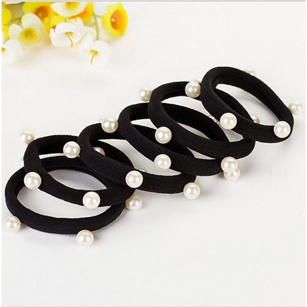 Suoirblss 20 Pcs Black Man-made Pearl Elastic Hair Bands Cotton Stretch Hair Ties Ponytail Women Lady Headbands Hair Ropes Hair Accessories