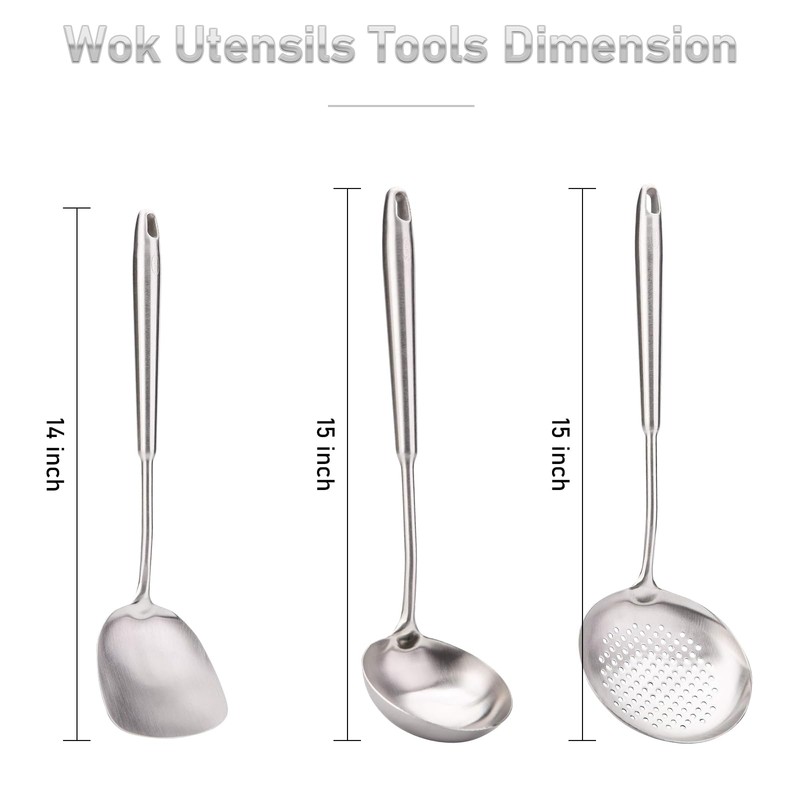 FJNATINH 6-Pieces 304 Stainless Steel Wok Spatula Set,Cooking Utensil Set,Soup
